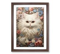 Persian Cat Neo-Plasticism No.2 Framed Print | A2 Walnut Framed Wall Art | Ready to Hang | Modern Animal Picture | Living Room Bedroom Lounge Office