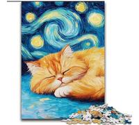 Persian Cat Night Sky Jigsaw Puzzles for Adults Teenagers Jigsaws Puzzle, Interesting Stress Reduction Parent-child Interaction (50x75cm)
