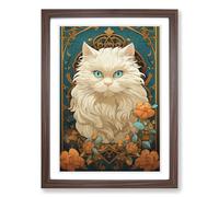 Persian Cat Nouveau Framed Wall Art Print A2 Walnut
