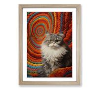 Persian Cat Op Framed Print | A2 Oak Framed Wall Art | Ready to Hang | Modern Animal Picture | Living Room Bedroom Lounge Office