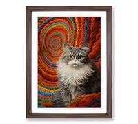 Persian Cat Op Framed Wall Art Print A2 Walnut