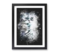Persian Cat Paint Splash Modern Framed Wall Art Print, Ready to Hang Picture for Living Room Bedroom Home Office Décor, Black A3 (34 x 46 cm)