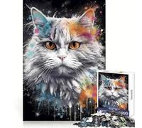Persian Cat Painting Jigsaw Puzzle 1000 Piece for Teenagers Logic Train Toy Light Relax Smooth Cut Wall Art Decor (50x75cm)