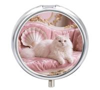 Persian Cat Pill Box 3-Compartment Travel Pill Organizer Portable Round Medicine Case with Mirror Design for Vitamins, Jewelry & Essentials Durable Pocket Pillbox for Purse, Camping