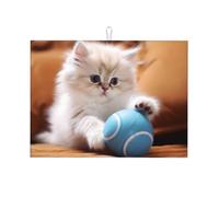 Persian cat playing with a ball Absorbent Kitchen Mat 18x24 inches - High-density fiber absorbs water quickly