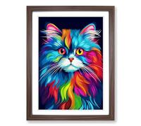 Persian Cat Pop Framed Print | A2 Walnut Framed Wall Art | Ready to Hang | Modern Animal Picture | Living Room Bedroom Lounge Office