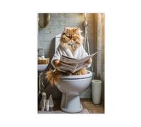 Persian Cat Reading The Newspaper on The Toilet Canvas Poster Wall Art Decor Print Picture Paintings for Living Room Bedroom Decoration 16x24inch(40x60cm)