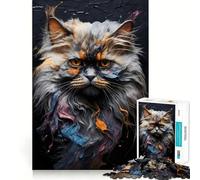 Persian Cat Splashes Paint 1000 Piece Jigsaw Puzzle for Adults Smart Reason Toy Home Enjoy Sharp Edge Santa Wish Item (50x75cm)