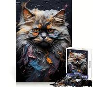 Persian Cat Splashes Paint 1000 Pieces Jigsaw Puzzles for Teenagers Solid Logic Toy Peaceful Fun Precision Cut Amazing Present (38x26cm)