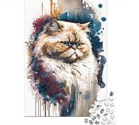 Persian Cat Watercolor 1000-Piece Jigsaw Puzzle for Adults, 70x50cm/1000pcs, White Cardboard for Simple Sorting; Relaxed Solo Time at Home