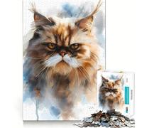 Persian Cat Watercolor 1000 Piece Jigsaw Puzzles for Teenagers Jigsaw Recall Build Easy Leisure Neat Cut Santa Wish Gift (38x52cm)