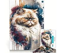 Persian Cat Watercolor 1000 Piece Jigsaw Puzzles for Teenagers Memory Boost Home Leisure Image Assembly Lovely Gift (38x26cm)