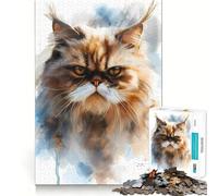 Persian Cat Watercolor Adult Jigsaw Puzzle1000 Pieces Brain Teaser Mental Relax Pattern Assembly Santa Wish Item (50x75cm)
