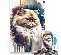Persian Cat Watercolor Adult Jigsaw Puzzle1000 Pieces Brain Teaser Mental Relax Pattern Assembly Santa Wish Item (38x52cm)