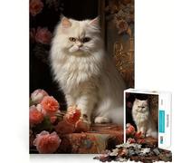 Persian Cat with Flowers 1000 Piece Jigsaw Puzzles for Adults Improve Memory Anxiety Relief Sharp Edge Wall Art Decor (38x52cm)