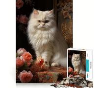 Persian Cat with Flowers 1000 Pieces Jigsaw Puzzles for Teenagers Solid Logic Toy Peaceful Fun Precision Cut Amazing Present (50x75cm)