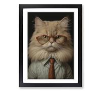 Persian Cat with Glasses Painting Framed Print | A2 Black Framed Wall Art | Ready to Hang | Modern Animal Picture | Living Room Bedroom Lounge Office