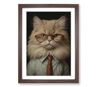 Persian Cat with Glasses Painting Framed Print | A2 Walnut Framed Wall Art | Ready to Hang | Modern Animal Picture | Living Room Bedroom Lounge Office