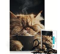 Persian Coffee Cup Cat 1000 Piece Jigsaw Puzzles for Adults Smart Reason Toy Quiet Fun Smooth Edge Festival Gift (38x52cm)