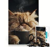 Persian Coffee Cup Cat 1000 Piece Jigsaw Puzzles for Teenagers Jigsaw Recall Build Easy Leisure Neat Cut Santa Wish Gift (38x26cm)