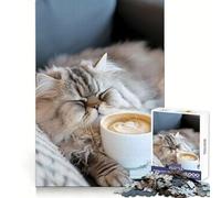 Persian Coffee Cup Cat 1000 Pieces Jigsaw Puzzles for Teenagers Enhance Memory Easy Leisure Firm Cut Wall Art Decor (38x26cm)