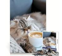 Persian Coffee Cup Cat 1000 Pieces Jigsaw Puzzles for Teenagers Improve Memory Mental Relax Sharp Edge Creative Gift (50x75cm)