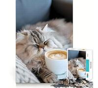 Persian Coffee Cup Cat 1000 Pieces Jigsaw Puzzles for Teenagers Improve Memory Mental Relax Sharp Edge Creative Gift (50x75cm)
