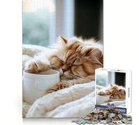 Persian Coffee Cup Cat Jigsaws 1000 Pieces for Adults Cognitive Toy Together Fun Image Assembly Art Collection Piece (50x75cm)