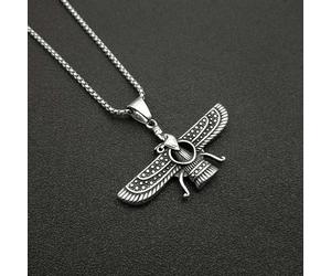 Persian Iran Farvahar Zoroastrian Wing stainless steel Pendant Necklace for Men Vintage Persia Faravahar Pahlavi Male Jewelry