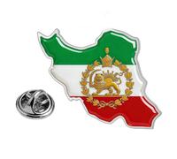 Persian Lion Iranian Flag Pin, Metal Iranian Flag Enamel Brooch, Vintage Iran National Lapel Pin Silver B