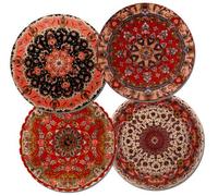 Persian Rug Round Coasters Set of 4 - Cork Backed Drinks Coaster Gift, Classic Vintage Oriental Carpet Design