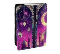 Persian Starry Night and Mosque Printed Passport Holder,Travel Pu Leather Passport Cover Case Organiser for Men Women,6.5 Inch