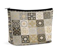 Persian StyleLarge Capacity PU Makeup Bag Travel Cosmetic Organizer with Zipper Closure, Water-Resistant Toiletry Pouch for Daily Use, Makeup Case for Women