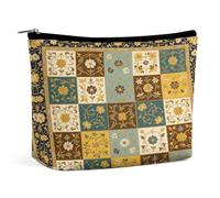 Persian StyleLarge Capacity PU Makeup Bag Travel Cosmetic Organizer with Zipper Closure, Water-Resistant Toiletry Pouch for Daily Use, Makeup Case for Women