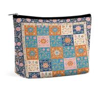 Persian StyleLarge Capacity PU Makeup Bag Travel Cosmetic Organizer with Zipper Closure, Water-Resistant Toiletry Pouch for Daily Use, Makeup Case for Women