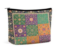 Persian StyleLarge Capacity PU Makeup Bag Travel Cosmetic Organizer with Zipper Closure, Water-Resistant Toiletry Pouch for Daily Use, Makeup Case for Women