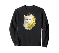 Persian White Cat One blue green eyes Wildflowers Adorable Sweatshirt
