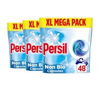 Persil Non Bio Laundry Capsules Fast Dissolving Washing Pods 144 Washes 3 Pack - Gentle Fabric Care Laundry Pods for Sensitive Skin & Fresh Clothes