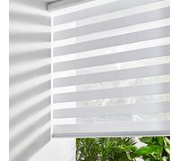 Persilux Cordless Zebra Blinds for Windows Free-Stop Window Shades (33" W X 64" H, White) Dual Layer Light Control for Day and Night, Light Filtering Sheer Shades for Home, Bedroom, Easy to Install