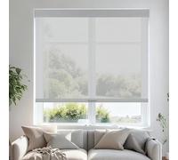 Persilux Free-Stop Cordless Roller Blinds, 5% Openness Natural Woven Solar Roller Shades Light Filtering Window Blinds, UV Protection Thermal Insulated Solar Shades for Windows Home 28"W x 72"H, Grey