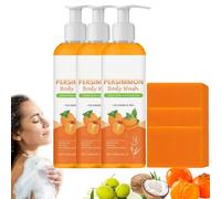 Persimmon Body Wash And Persimmon Soap Bar Set, Body Wash Odor Control For Face & Body,Purifying Deodorizing Odor Eliminator For Women & Men, Deodorant Soap For Old People Smell (3Set)