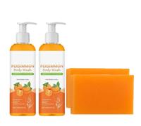 Persimmon Body Wash and Persimmon Soap Bar Set, Natural Persimmon Soap Body Wash, for Strong Odor Smell Remove, Fresh Scent, Deeply Cleansing, Skincare Bath for Women & Men (2)