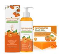Persimmon Body Wash and Persimmon Soap Bar Set, Persimmon Goat Milk Soap and Natural Deodorant Shower Gel for Body Odor Control, Deeply Cleansing, Refreshing Skincare Bath for Women & Men