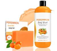 Persimmon Goat Milk Soap - Persimmon Body Wash - Natural Deodorant Shower Gel & Cleansing Bar for Body Odor Control - Refreshing Skincare Bath Gift for Women & Men, Moisturising Self Care Kit