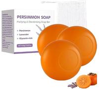 Persimmon Lavender Soap Bar for Old People,Purifying and Deodorizing Persimmon Soap with Foaming Net,Deep Cleansing Face & Body Bar,Odour Removing & Gentle Daily Cleansing (3 pcs)