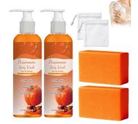 Persimmon Soap and Persimmon Body Wash Set for Strong Odor Smell Remove, Persimmon Shower Gel for Old People Smell, Persimmon Soap for Body Odour, for Men Women Deep Cleaning (2Set)