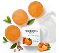 Persimmon Soap Bar for Body Odour Control, Natural Persimmon Soap for Nonenal and Age-Related Smell, pH 5.5 Anti-odour Cleanser with Green Tea & Shea Butter, Includes Foaming Nets 100g*3