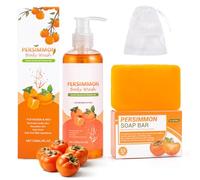 Persimmon Soap & Body Wash Set with Foam Net, Balances Unwanted Body Scent, Persimmon Soap for Face & Body, Suitable for Most Skin Types, Oil Control & Hydrating Skin (Orange, 1+1)