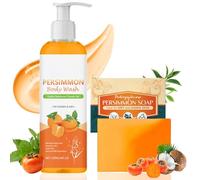 Persimmon Soap & Persimmon Body Wash - Deep Cleasing Soap Bar for Body Odor Removal - Natural Refreshing Skincare Gifts for Her, Mum, Best Friend - Deodorant Bath Self Care Set