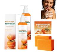 Persimmon Soap & Persimmon Body Wash Set, Deodorizing Bath Kit, Deep Cleansing Moisturizing Combo With Goats Milk Coconut Oil Green Tea, Richly Foam Long Lasting Fresh Scent Men Women Elders (2PCS)